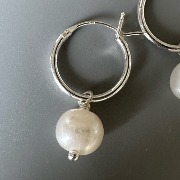 Freshwater Pearl Sterling Silver Huggie Hoop Earrings - Picture 8 of 12